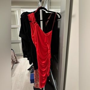 Zara, red one shoulder asymmetrical dress size M